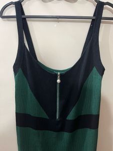 Emerald Green &amp; Black Contrast Midi Dress