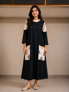 Stylish Black Kurta with Geometric Pockets