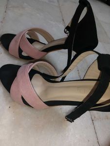 Stylish Pink & Black Block Heels