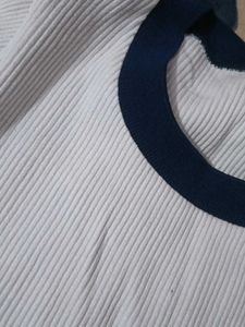 White Ribbed Ringer Tee