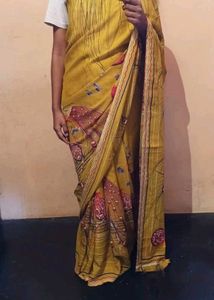 Yellow Saree with Peacock Printed