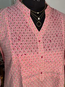 Pink Printed Cotton Kurta
