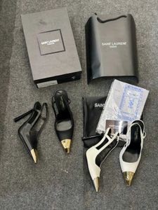 YSL Saint Laurent White &amp; Gold Heels