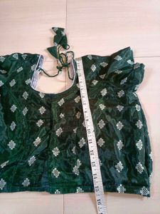 Green Velvet Blouse with Diamond Pattern