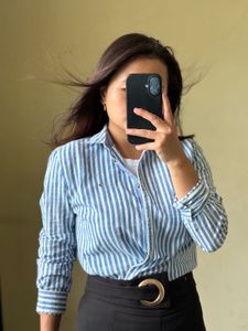 Blue &amp; White Striped Button-Up Shirt