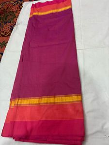 Vibrant Pink Saree with Gold Border