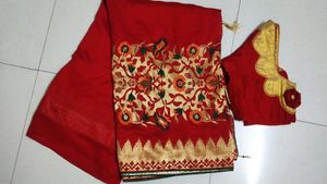 Heavy Red Saree With Designer Blouse