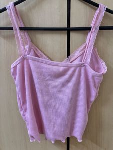 Pink Lace Trim Ruched Cami Top