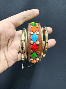 Unique Wooden &amp; Gold Tone Bracelet