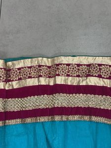 Teal Ethnic Skirt with Border and Dupatta