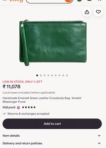 Vintage Emerald Green Genuine Leather  Zip wallet