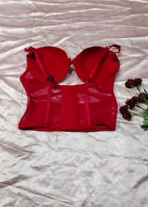 Lace Red Bra with Heart Detail