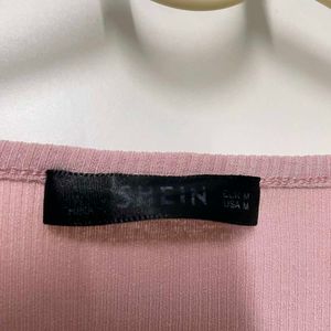 Shein Dusty Rose Lace Sleeve Top