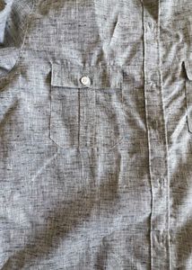 Grey Pure Linen Collared Shirt