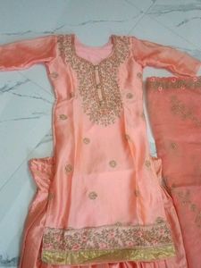 Elegant Peach Embroidered Kurta Set