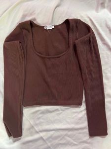 ZARA Brown Ribbed Long Sleeve Top