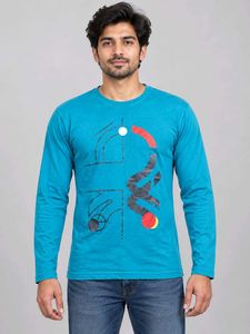 Men's Blue Graphic Long Sleeve T-Shirt