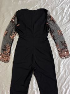 Shein Sequin Black Sheer Sleeve Jumpsuit