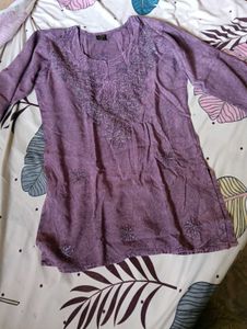 Embroidered Purple Cotton Kurta
