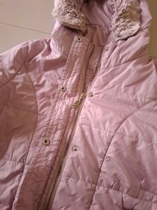 beautiful pink Puffer Jacket with Fur Hood