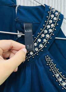 Beaded Cold Shoulder Blue Top