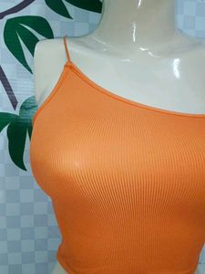 (912)Orange Ribbed Asymmetrical Tank