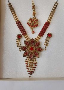 Red & Gold Indian Bridal Jewelry Set and Free cosm