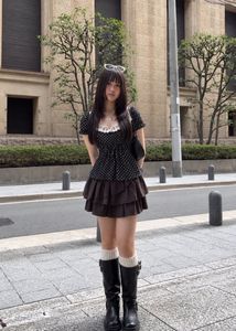 Cute Polka Dot Lace Trim Top