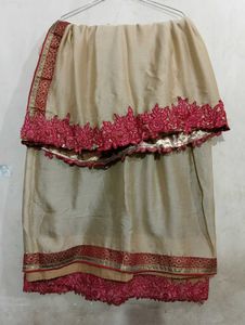 Light Brown Colour Saree with Pink border line