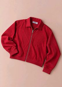 RED COLLARED ZIP-UP JACKET