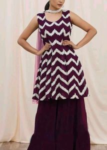 Women Georgette Kurta Sharara Dupatta Set