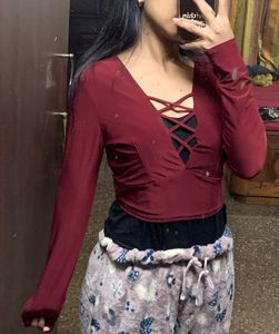 Burgundy Long Sleeve Top