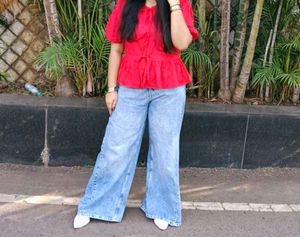 Chic Red Tie-Up Peplum Top