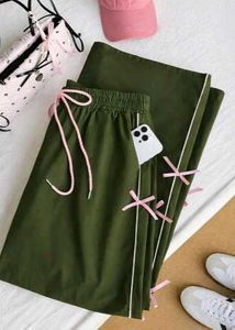Olive Green Wide Leg Pants with Bow Detail