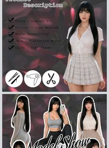 Long Black Wig with Bangs