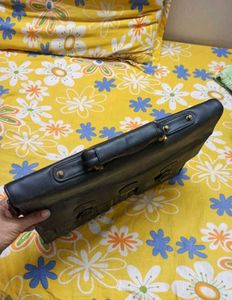 Vintage Black Faux Leather Briefcase Bag