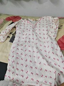 White Kurta with Pink Palm Tree Print