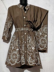 Tan Floral Print Shirt Dress for single piece 399/