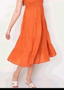 Orange Tiered Midi Dress