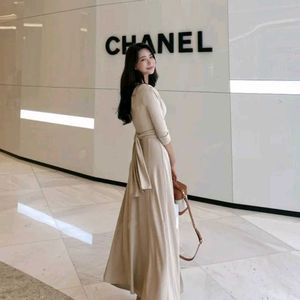 Elegant Beige Wrap imported dress
