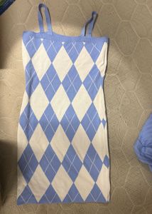 Argyle Print Knit Dress &amp; Cardigan Set