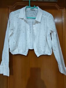 White Eyelet Cropped Shirt