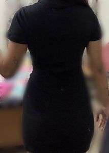 Sleek Black Zip-Up Mini Dress