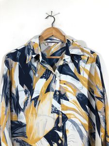 Retro Abstract Print Button-Up Shirt