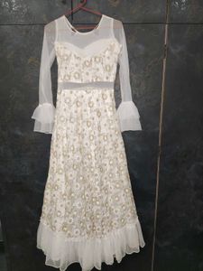 Elegant White &amp; Gold Embellished Gown