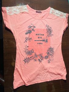 Floral Graphic Tee with Lace Detail