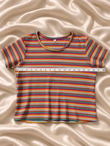 Multicolor Rainbow Striped Crop Top &amp; Free Gift