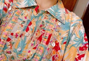 Floral Print Embroidered Kurta