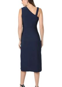 Navy Blue One-Shoulder Dress with Slit