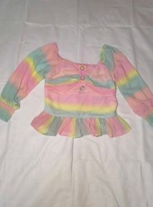 Pastel Rainbow Tie-Dye Ruffle Top